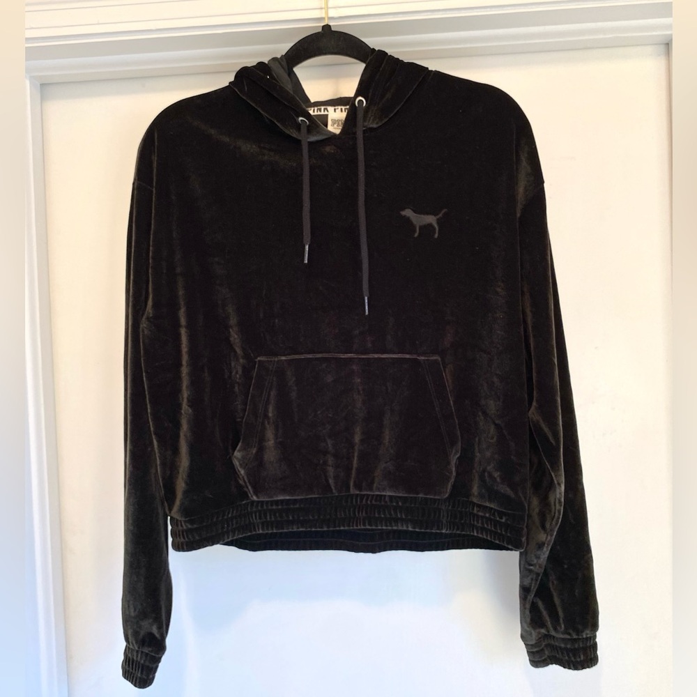 Victoria’s Secret Pink Crushed Velvet Hoodie Track Suit Cropped Velour Small